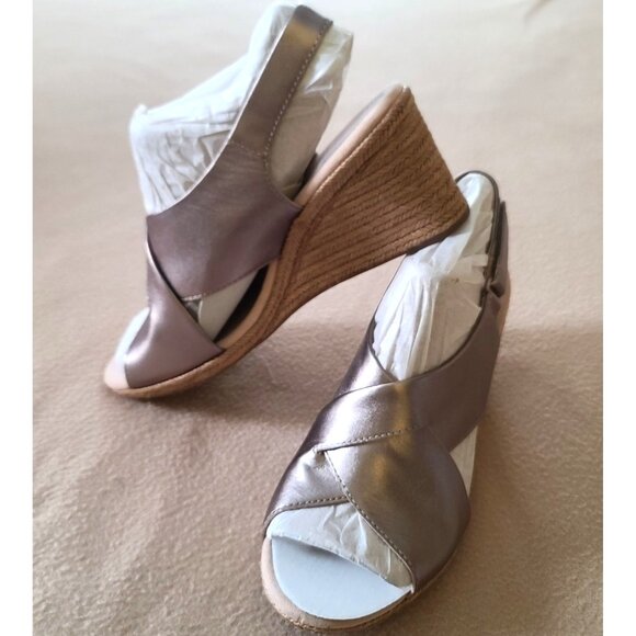 Clarks Shoes - Clarks Women Lafley Alaine Leather Wedge Slingback Sandals Sz 10 M Pewter NIB